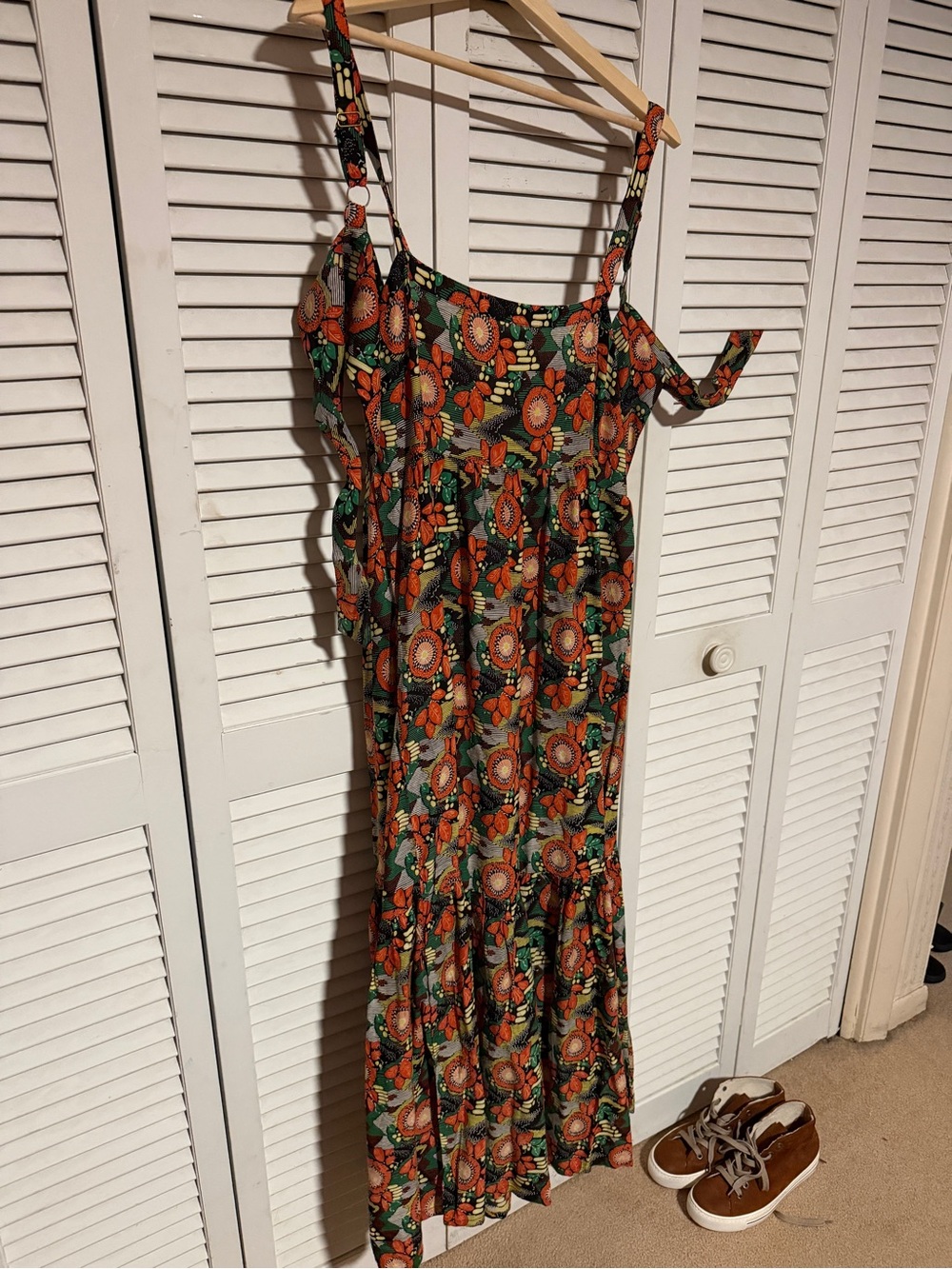 Floral Print Maxi Sundress in Orange and Green